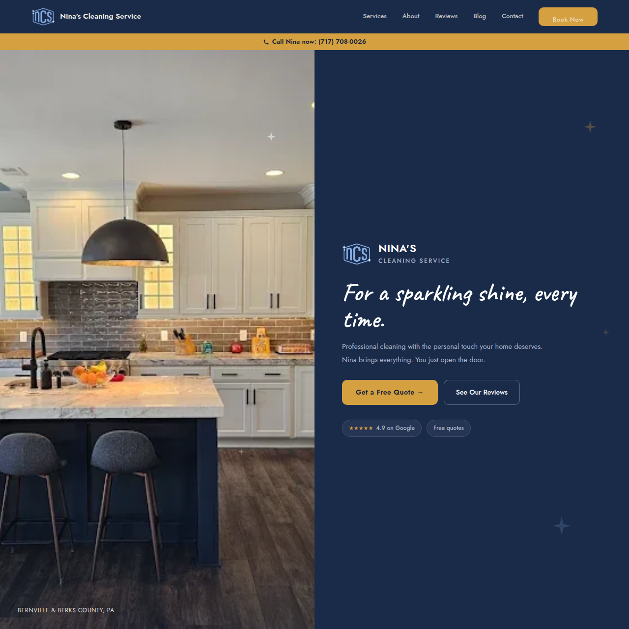 Nina's Cleaning Service website homepage — built by Towpath Creative